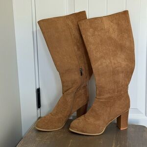 Faux Suede Camel Knee-High Boots